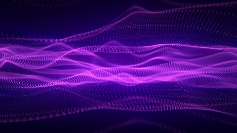 Energy waves of elegant pink lines with glowing particles on a purple background Stock Footage 262632607