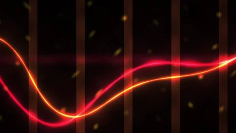 Energy Waves Glowing in Vibrant Red and Orange Neon Lines on Dark Abstract .. Stock Footage 343694974