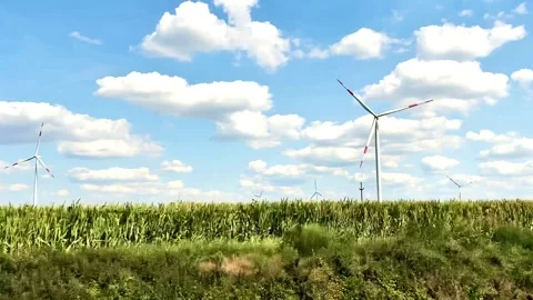 An energy wind farm using wind power. The electric power generator is a zero Stock Footage 280807994