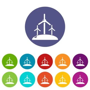 Energy windmill icons set vector color イラスト素材