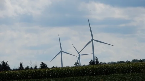 Energy Windmills Moving On Windy Cloudy Day Stock Footage 94501842
