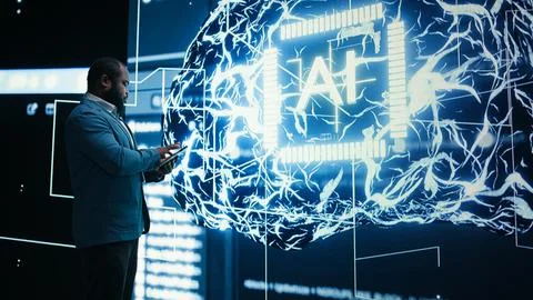 Enforcing artificial intelligence guardrails, neural network and programmer Stock Photos