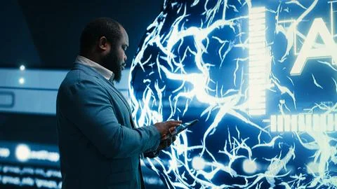 Enforcing artificial intelligence guardrails, neural network and programmer Stock Photos