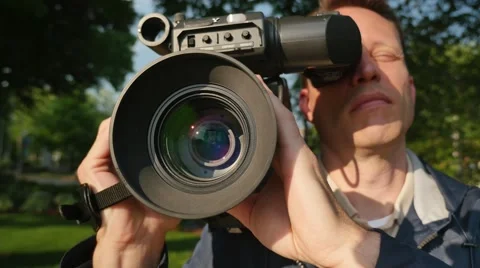 ENG News Cameraman with Camera Outside POV Stock Footage