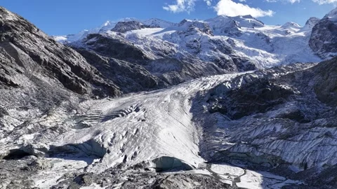 Engadin glacier and snow mountains in Switzerland, drone pullback over Sankt Stock-Footage 320516803