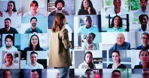 Engage In Online Training With Virtual Event Featuring Live Speaker. Stock Photos