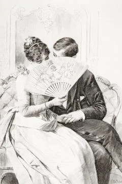 The Engaged Couple, After Rodolfo Rossler. From La Ilustracion Espanola Y Stock Photos