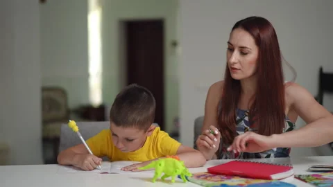 Engaged Learning Mother and Child Art Session for creative exploration Stock Footage 305267764