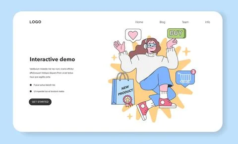 Engaged shopper enjoys interactive product demo. Flat vector illustration. Stock Illustration
