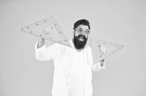 Engaged in structural engineering. Hipster teaching or learning engineering Stockfoto's