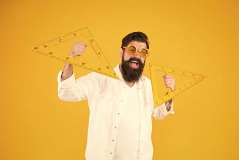 Engaged in structural engineering. Hipster teaching or learning engineering Stockfoto's