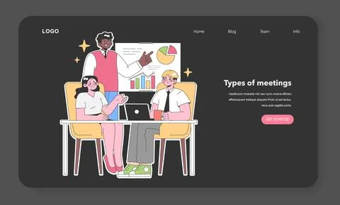 Engaged team collaborates on a project. Flat vector illustration. Stock Illustration