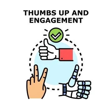 Engagement concept with human and robot hands giving social media likes Stock Illustration