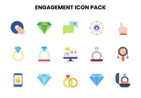 Engagement Flat Collection Icons Pack Stock Illustration