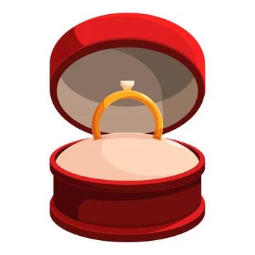 Engagement gold ring in red open box for proposal Stock Illustration