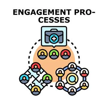 Engagement processes icon illustrating teamwork business strategy Illustrazione stock