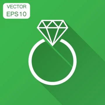 Engagement ring with diamond vector icon in flat style. Wedding jewelery ring Stock Illustration