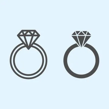 Engagement ring line and solid icon. Romantic proposal jewelry item with diamond Stock Illustration
