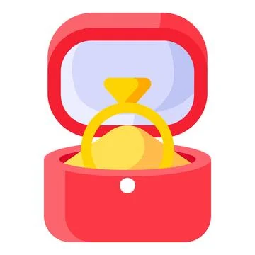 Engagement ring in an open red box, symbolizing marriage proposal, love, romance Stock Illustration