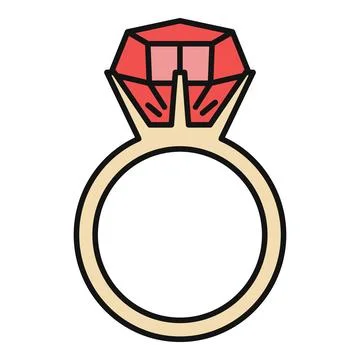 Engagement ring with a red gemstone on a gold band Stock Illustration