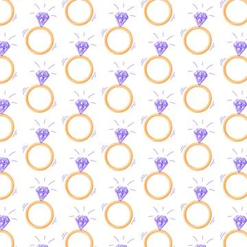Engagement ring seamless pattern in cartoon style. Diamond Rings. Vector Illustrazione stock