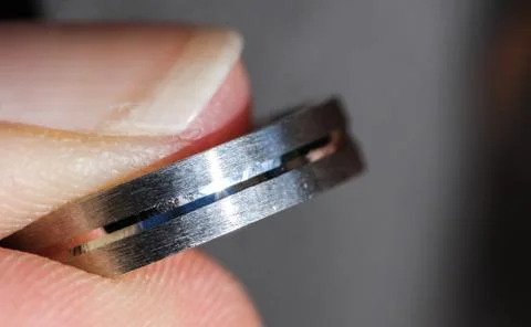 Engagement ring, silver ring in finger Stock Photos