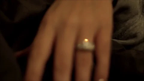 Engagement ring on woman's hand with silver fingernails Stock Footage 71124825