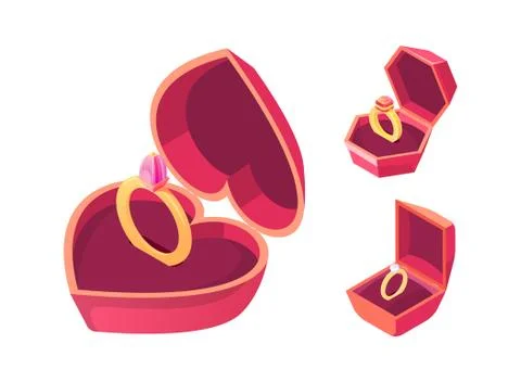 Engagement rings in red boxes isometric vector 库存插图