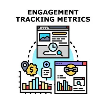 Engagement tracking metrics analyzing online marketing data Stock Illustration