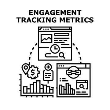 Engagement tracking metrics analyzing online marketing data Stock Illustration
