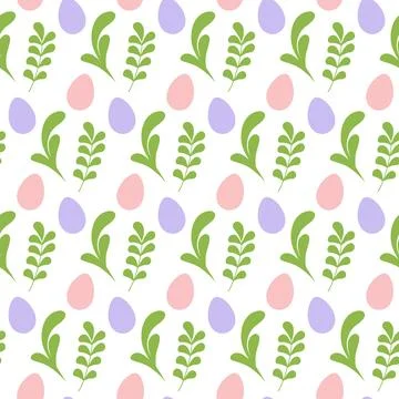 Engaging and Colorful Easter Eggs and Leaves Seamless Pattern Easter or Spring Stock Illustration