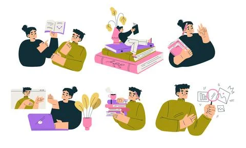 Engaging and Creative Illustrations for Study Sessions in Online Learning Stock Illustration