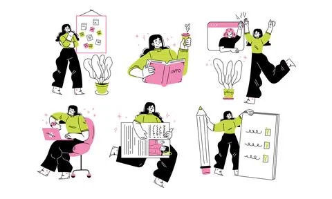 Engaging and Creative Workspace Activities Tailored for Modern Professionals Stock Illustration