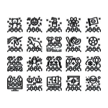 Engaging audience icons featuring diverse entertainment events Stock Illustration