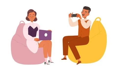 Engaging in Casual Interaction and Collaboration Within a Vibrant, Creative Stock Illustration