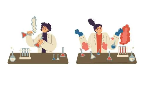 Engaging Chemistry Experiments Featuring a Variety of Colorful and Exciting Stock Illustration