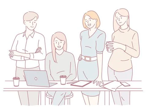 Engaging in Collaborative Teamwork within a Modern Office Environment for Stock Illustration