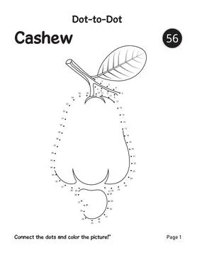 Engaging Connect The Dots Puzzle Featuring Cashew Fruit Children Worksheet Pa Stock Illustration