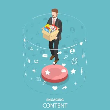 Engaging content marketing isometric flat vector concept. Illustrazione stock