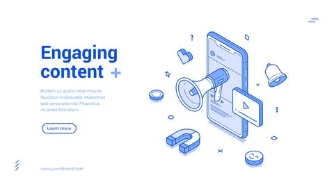 Engaging content social media network digital marketing outline isometric web Stock Illustration