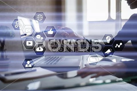 Engaging content on virtual screen. Digital marketing concept. Stock Photos