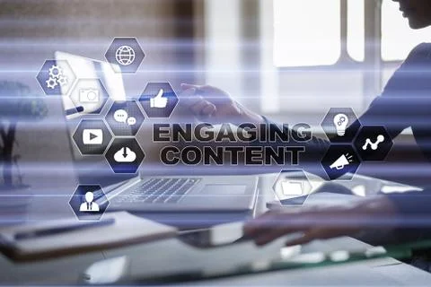 Engaging content on virtual screen. Digital marketing concept. Stock Photos