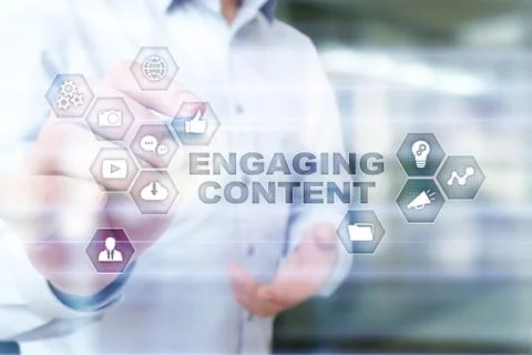 Engaging content on virtual screen. Digital marketing concept. 스톡 사진