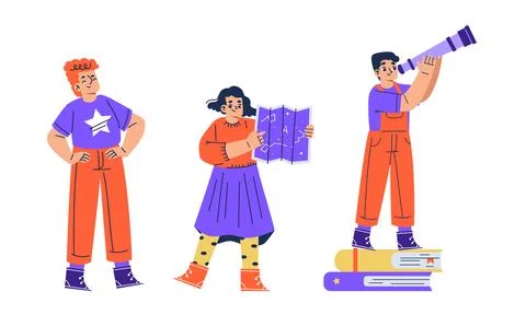 Engaging Creative Characters in the Exciting Pursuits of Learning and Stock Illustration