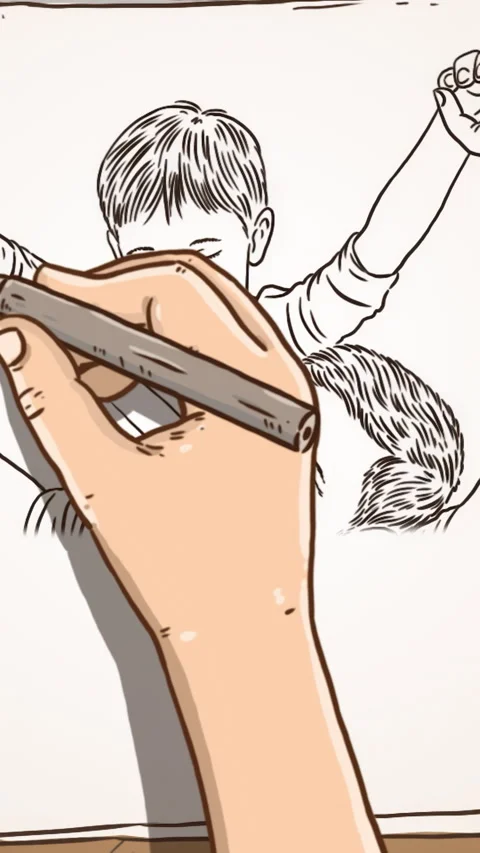 Engaging in the Creative Drawing Process using your Hand and Various Sketching Stock Footage 306122815