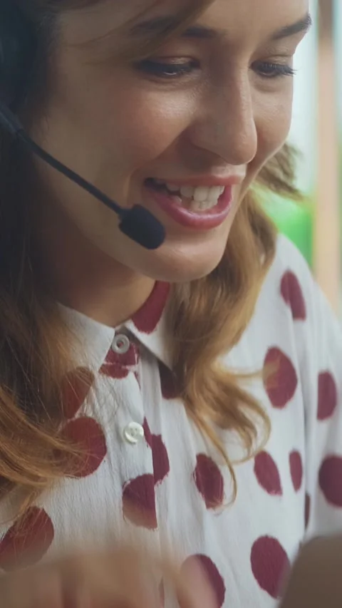 Engaging Customer Service Representative Assists Clients in Chat Stock Footage 314000443