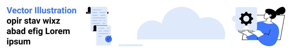 Engaging Digital Collaboration Concept with Cloud and Documents Elements Stock Illustration