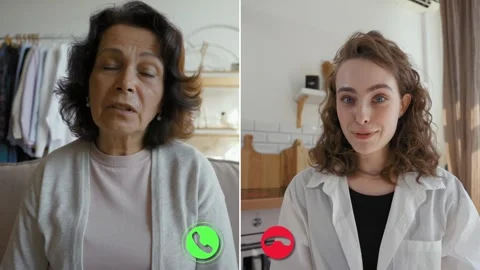 Engaging discussion between two individuals on a virtual call Stock Footage 305520096