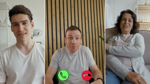 Engaging discussions during a split screen online call Stock Footage 305539948