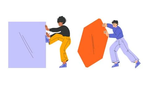 Engaging in Dynamic Collaboration for Creative Tasks Involving Colorful Shapes Stock Illustration